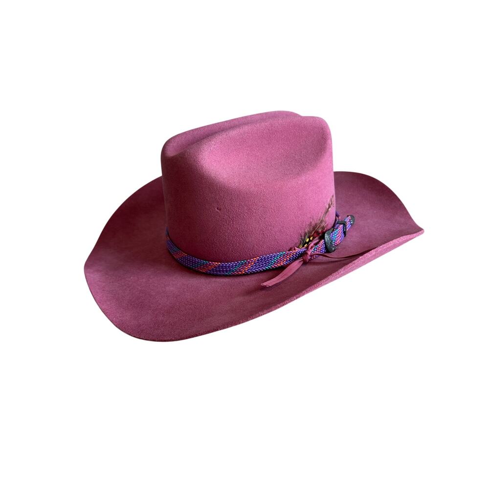 Vintage Dyna Felt USA Made Western Boho Hat Pink - Picture 1 of 14
